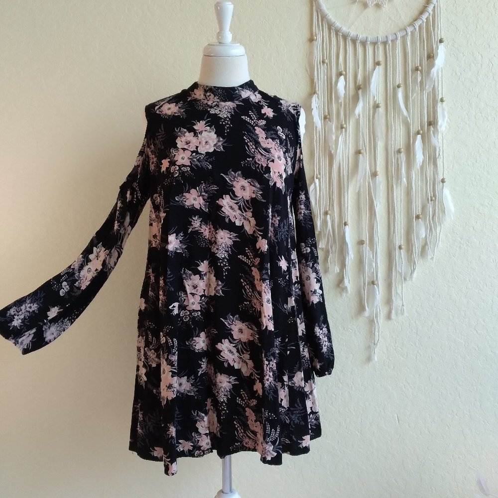 Cold Shoulder Floral High Neck Tunic Dress Size S